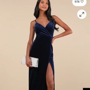 Lulu's Midnight Velvet Maxi Dress with Thigh Slit